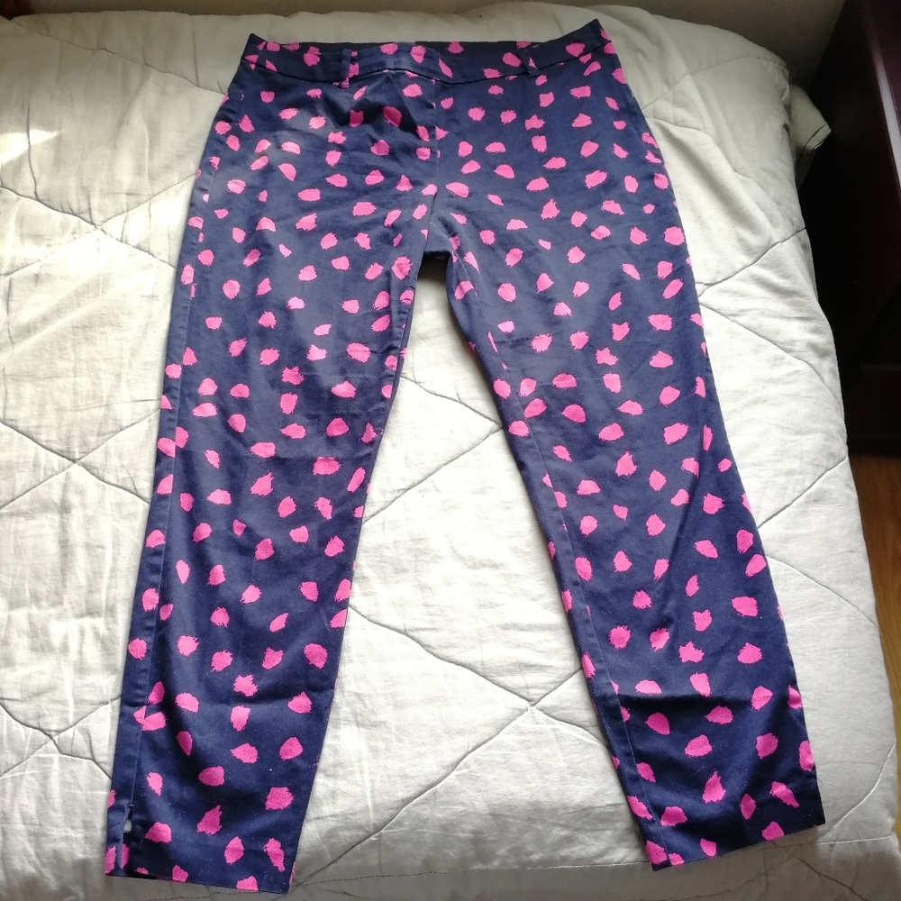 H&M Navy and Pink Polka dot Trousers Work Pants Slacks Cotton blend Size 10